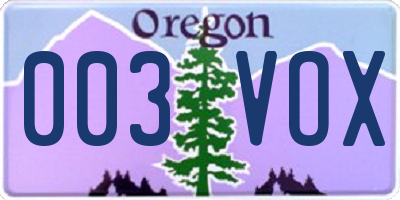 OR license plate 003VOX