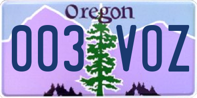 OR license plate 003VOZ