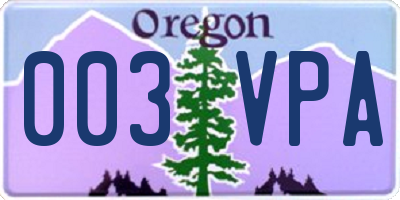OR license plate 003VPA