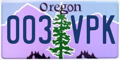 OR license plate 003VPK