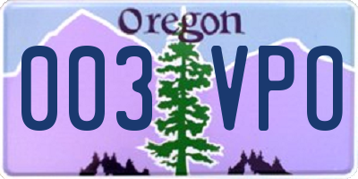 OR license plate 003VPO