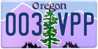 OR license plate 003VPP