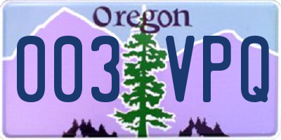 OR license plate 003VPQ