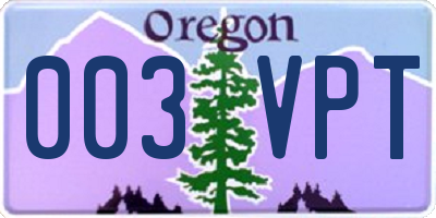 OR license plate 003VPT