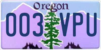 OR license plate 003VPU