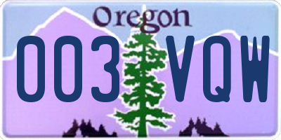 OR license plate 003VQW