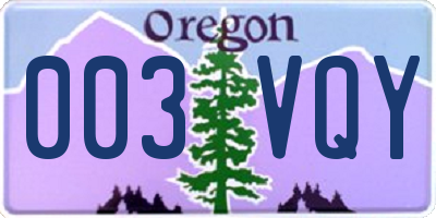 OR license plate 003VQY