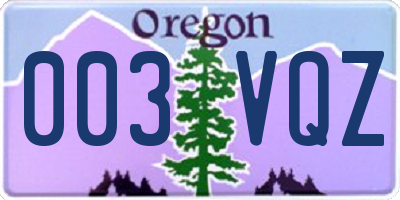 OR license plate 003VQZ