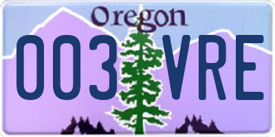 OR license plate 003VRE