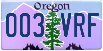 OR license plate 003VRF