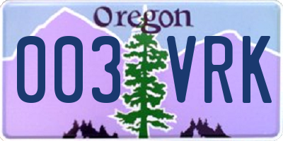 OR license plate 003VRK