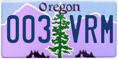OR license plate 003VRM