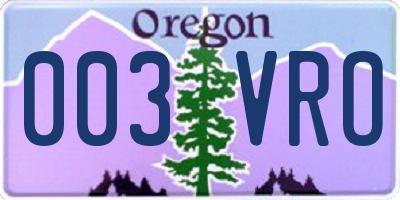 OR license plate 003VRO
