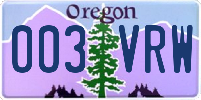 OR license plate 003VRW
