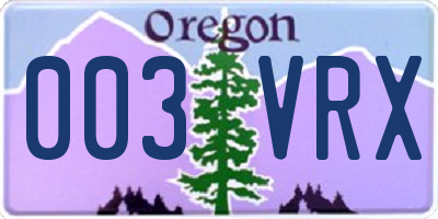 OR license plate 003VRX