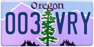 OR license plate 003VRY
