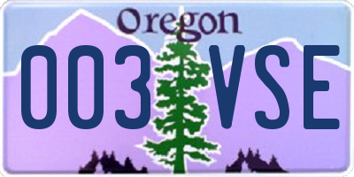 OR license plate 003VSE