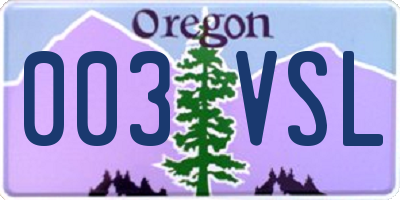 OR license plate 003VSL