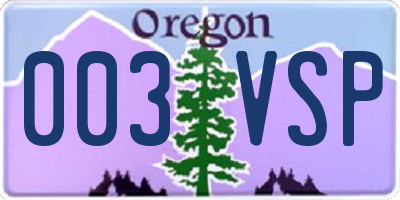 OR license plate 003VSP