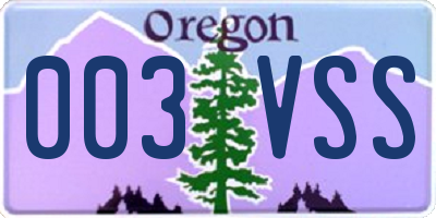 OR license plate 003VSS