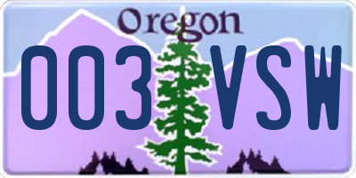 OR license plate 003VSW