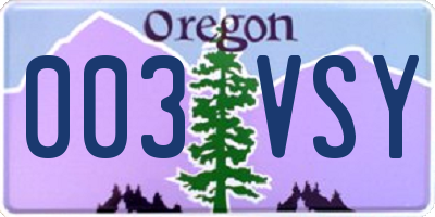 OR license plate 003VSY