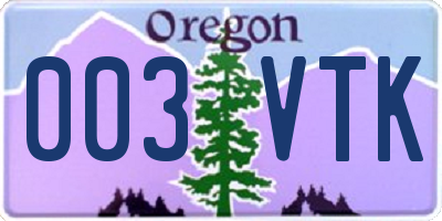 OR license plate 003VTK