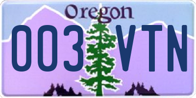 OR license plate 003VTN
