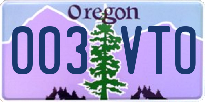 OR license plate 003VTO