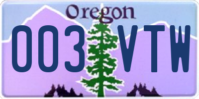 OR license plate 003VTW