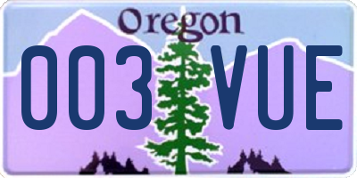 OR license plate 003VUE