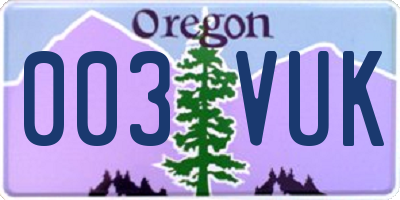 OR license plate 003VUK
