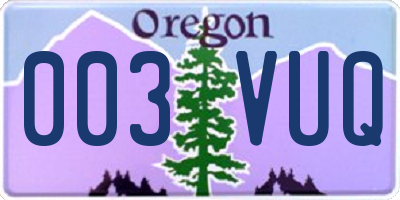 OR license plate 003VUQ