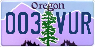 OR license plate 003VUR