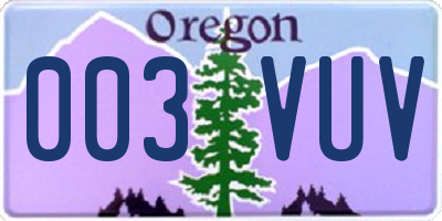 OR license plate 003VUV