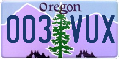 OR license plate 003VUX