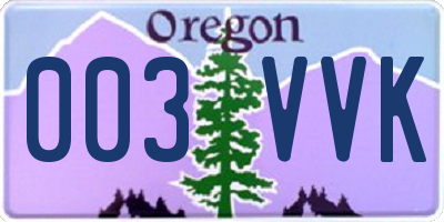 OR license plate 003VVK
