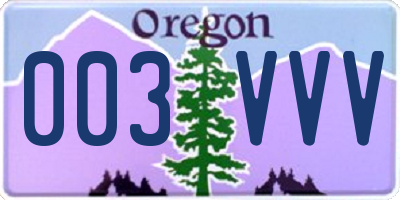 OR license plate 003VVV