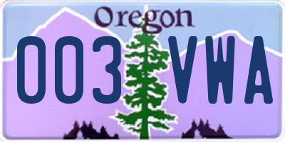 OR license plate 003VWA