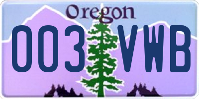 OR license plate 003VWB