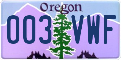 OR license plate 003VWF