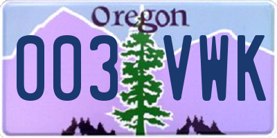 OR license plate 003VWK
