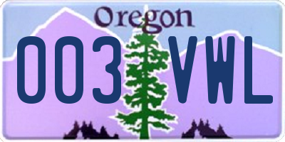 OR license plate 003VWL