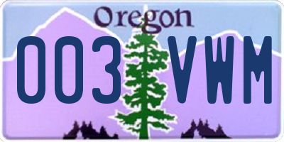 OR license plate 003VWM