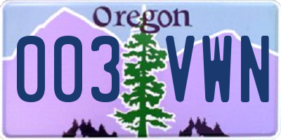OR license plate 003VWN
