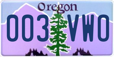 OR license plate 003VWO