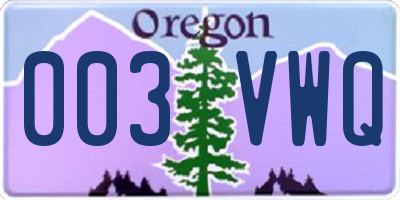 OR license plate 003VWQ