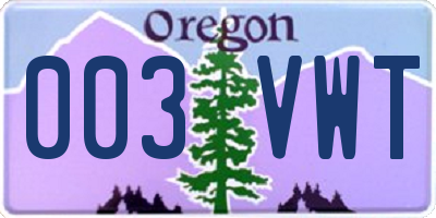 OR license plate 003VWT