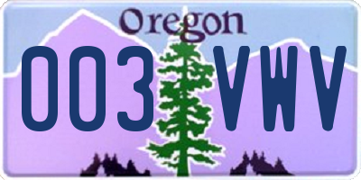 OR license plate 003VWV