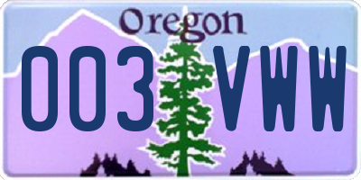 OR license plate 003VWW